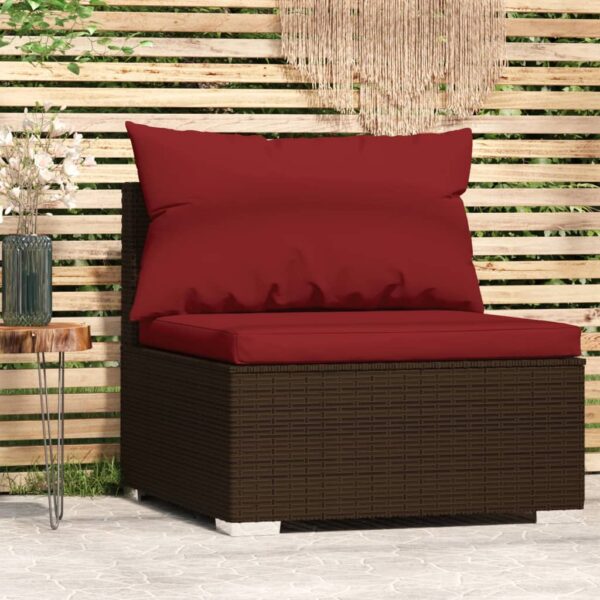 HomeDiscount-Garden Middle Sofa with Cushions Brown Poly Rattan