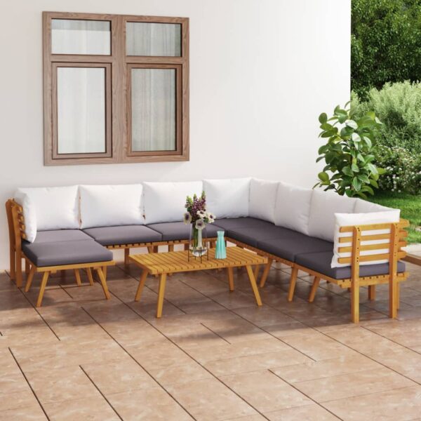 HomeDiscount-9 Piece Garden Lounge Set with Cushions Solid Wood Acacia