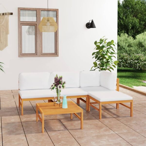 HomeDiscount-5 Piece Garden Lounge Set with Cream Cushions Solid Teak Wood