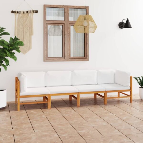 HomeDiscount-4-Seater Garden Sofa with Cream Cushions Solid Teak Wood