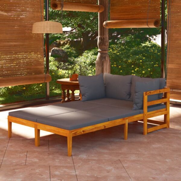 HomeDiscount-Sun Loungers with Dark Grey Cushions 2 pcs Acacia Wood