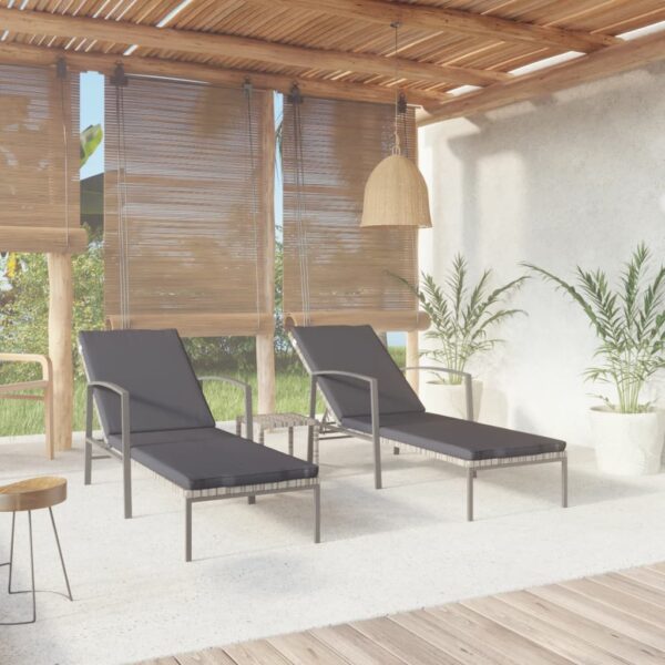 HomeDiscount-Sun Loungers 2 pcs with Table Poly Rattan Grey