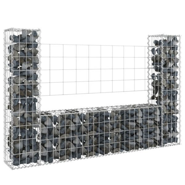 HomeDiscount-U-shape Gabion Basket with 2 Posts Iron 140x20x100 cm