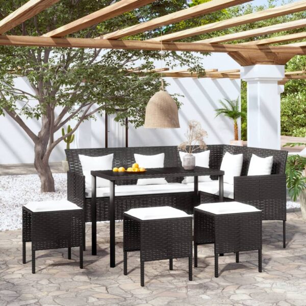 HomeDiscount-5 Piece L-shaped Couch Sofa Set with Cushions Poly Rattan Black