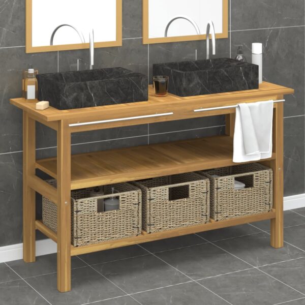 HomeDiscount-Bathroom Vanity Cabinet with Black Marble Sinks Solid Wood Teak