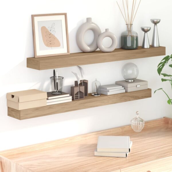 HomeDiscount-Wall Shelves 2 pcs 110x15x4 cm Solid Wood Teak