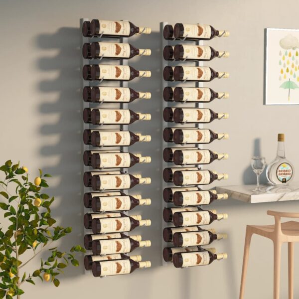 HomeDiscount-Wall Mounted Wine Rack for 24 Bottles 2 pcs White Iron