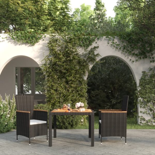 HomeDiscount-3 Piece Outdoor Dining Set with Cushions Poly Rattan Black