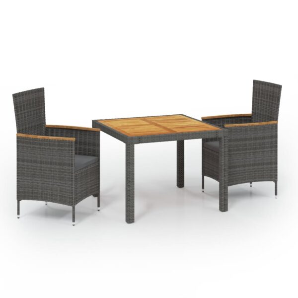 HomeDiscount-3 Piece Outdoor Dining Set with Cushions Poly Rattan Grey