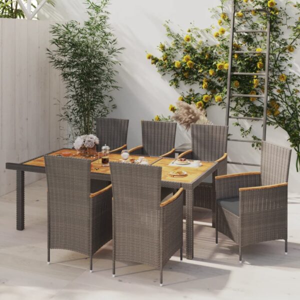 HomeDiscount-7 Piece Outdoor Dining Set with Cushions Poly Rattan Grey