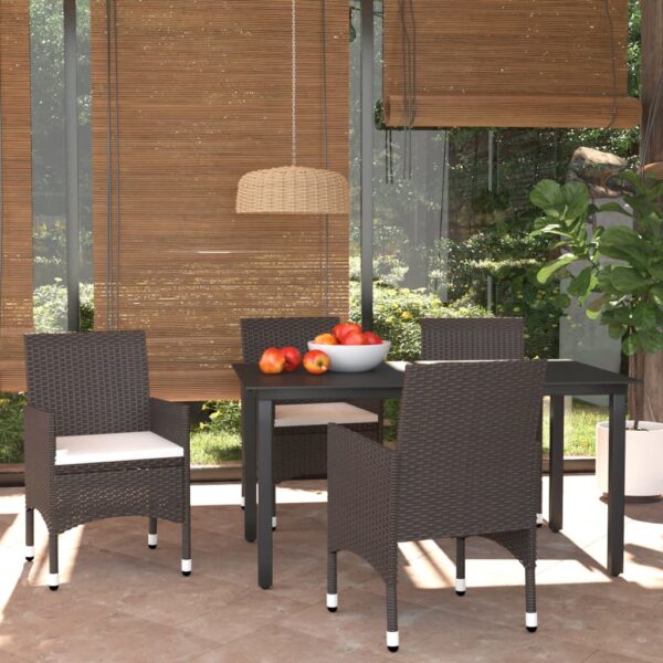 HomeDiscount-5 Piece Garden Dining Set with Cushions Poly Rattan Brown