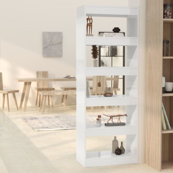 HomeDiscount-Book Cabinet/Room Divider High Gloss White 60x30x166 cm Engineered Wood