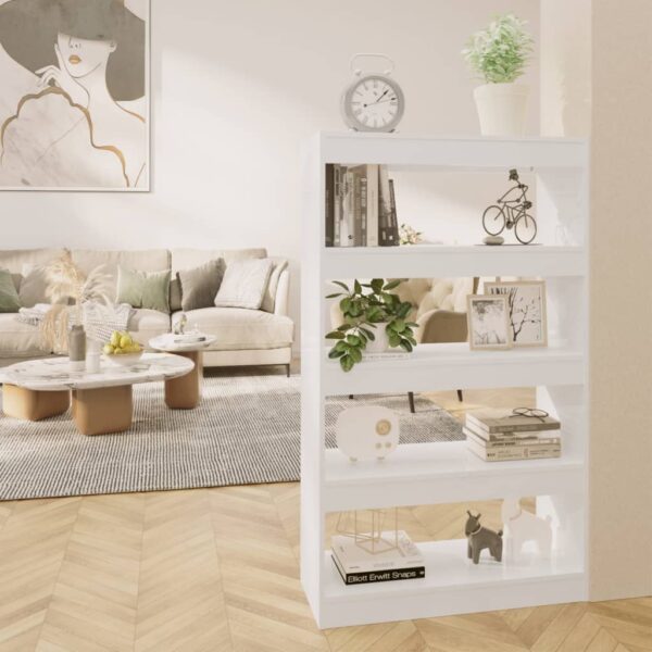 HomeDiscount-Book Cabinet/Room Divider High Gloss White 80x30x135 cm Engineered Wood