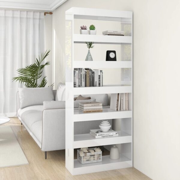 HomeDiscount-Book Cabinet/Room Divider High Gloss White 80x30x198 cm Engineered Wood