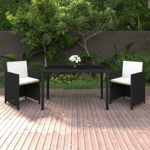 HomeDiscount-3 Piece Garden Dining Set with Cushions Poly Rattan Black