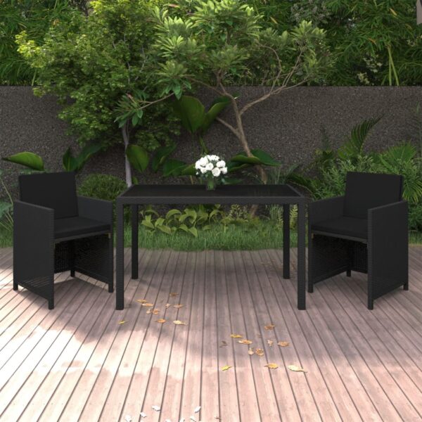 HomeDiscount-3 Piece Garden Dining Set with Cushions Poly Rattan Black