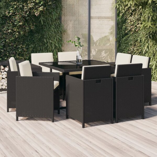 HomeDiscount-9 Piece Garden Dining Set with Cushions Poly Rattan Black