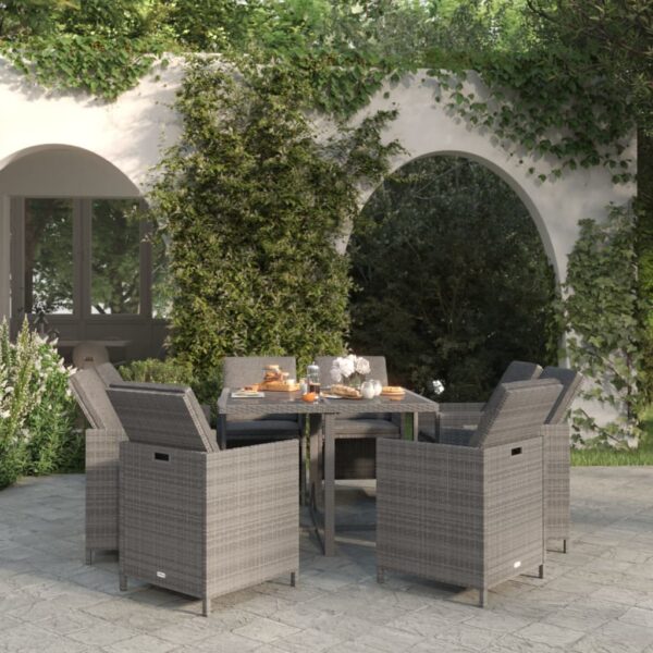 HomeDiscount-9 Piece Garden Dining Set with Cushions Poly Rattan Grey