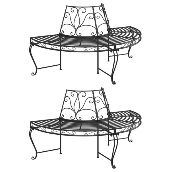 HomeDiscount-Half Round Tree Bench 2 pcs Ø160 cm Black Steel