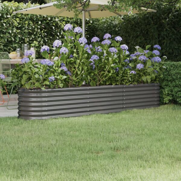 HomeDiscount-Garden Raised Bed Powder-Coated Steel 224x40x36 cm Grey