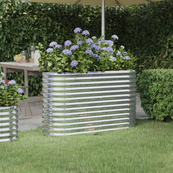 HomeDiscount-Garden Raised Bed Powder-Coated Steel 114x40x68 cm Silver