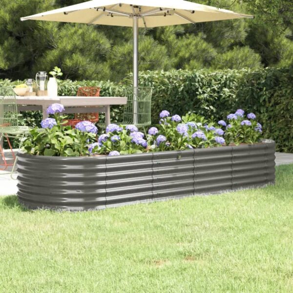 HomeDiscount-Garden Raised Bed Powder-Coated Steel 224x80x36 cm Grey