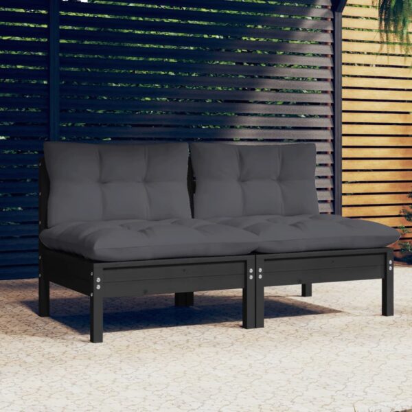 HomeDiscount-2-Seater Garden Sofa with Anthracite Cushions Solid Wood Pine