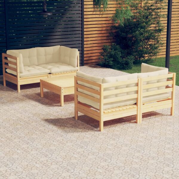 HomeDiscount-5 Piece Garden Lounge Set with Cream Cushions Pinewood