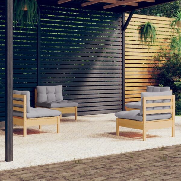 HomeDiscount-4 Piece Garden Lounge Set with Grey Cushions Pinewood