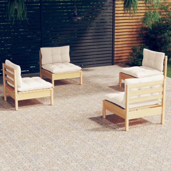 HomeDiscount-4 Piece Garden Lounge Set with Cream Cushions Pinewood