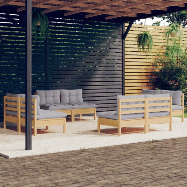 HomeDiscount-8 Piece Garden Lounge Set with Grey Cushions Pinewood