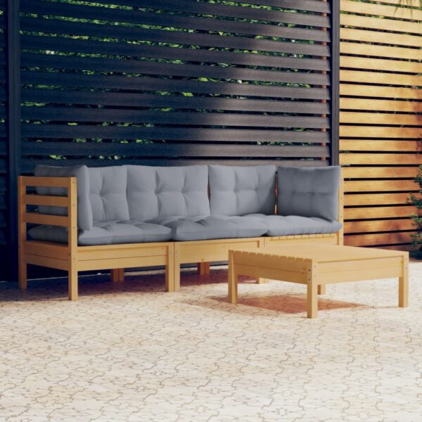 HomeDiscount-4 Piece Garden Lounge Set with Grey Cushions Pinewood