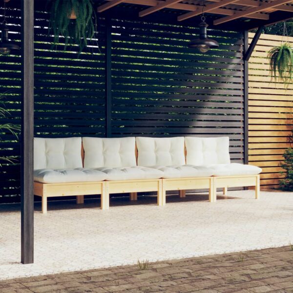 HomeDiscount-4-Seater Garden Sofa with Cream Cushions Solid Pinewood