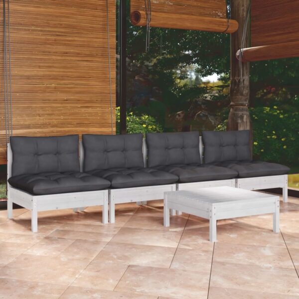 HomeDiscount-5 Piece Garden Lounge Set with Anthracite Cushions Pinewood