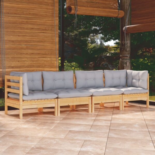 HomeDiscount-4 Piece Garden Lounge Set with Grey Cushions Solid Pinewood