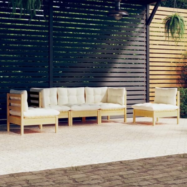 HomeDiscount-5 Piece Garden Lounge Set with Cream Cushions Solid Pinewood