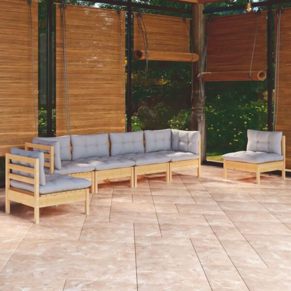 HomeDiscount-6 Piece Garden Lounge Set with Grey Cushions Solid Pinewood