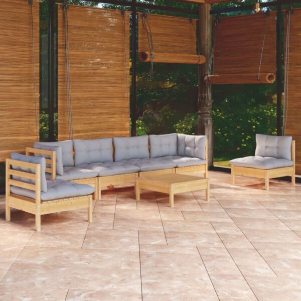 HomeDiscount-7 Piece Garden Lounge Set with Grey Cushions Solid Pinewood