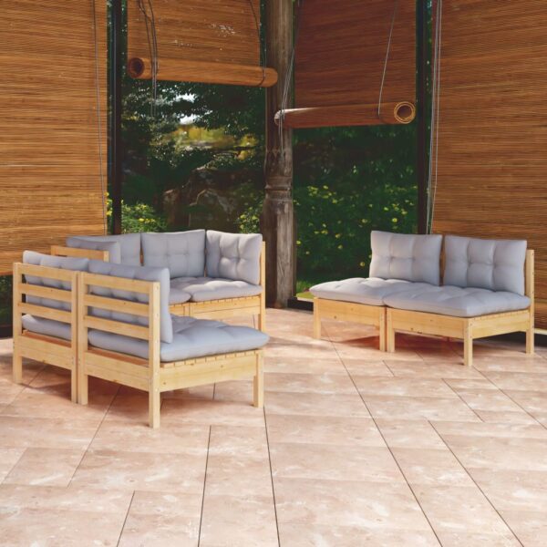 HomeDiscount-6 Piece Garden Lounge Set with Grey Cushions Solid Pinewood