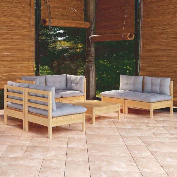 HomeDiscount-7 Piece Garden Lounge Set with Grey Cushions Solid Pinewood