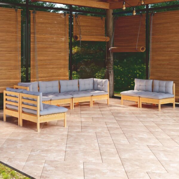 HomeDiscount-8 Piece Garden Lounge Set with Grey Cushions Solid Pinewood