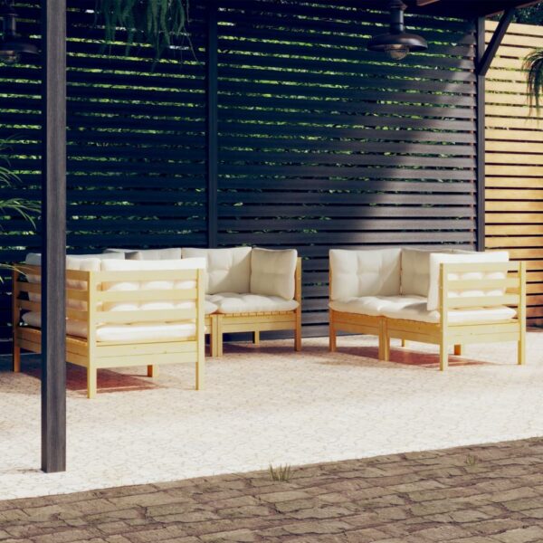 HomeDiscount-6 Piece Garden Lounge Set with Cream Cushions Solid Pinewood