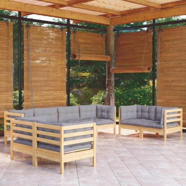 HomeDiscount-8 Piece Garden Lounge Set with Grey Cushions Solid Pinewood