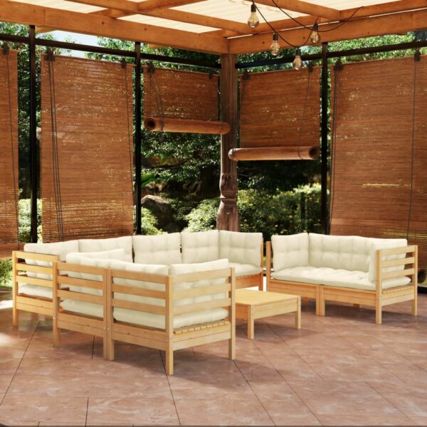 HomeDiscount-9 Piece Garden Lounge Set with Cream Cushions Solid Pinewood