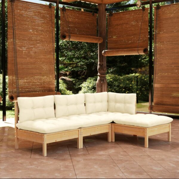 HomeDiscount-4 Piece Garden Lounge Set with Cream Cushions Pinewood