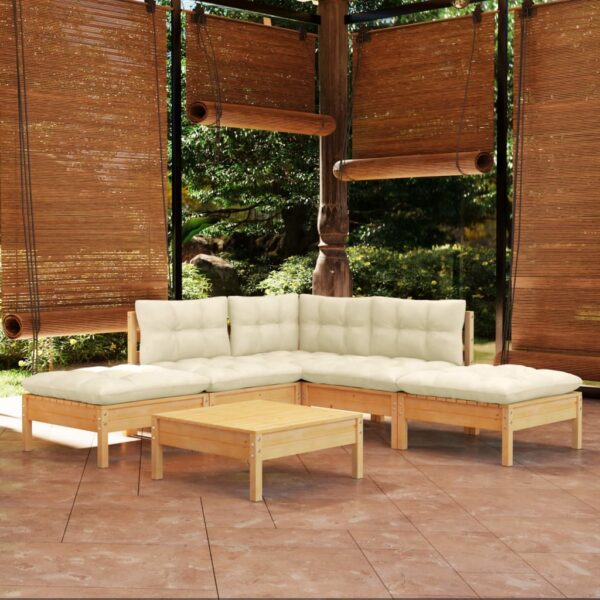 HomeDiscount-6 Piece Garden Lounge Set with Cream Cushions Pinewood