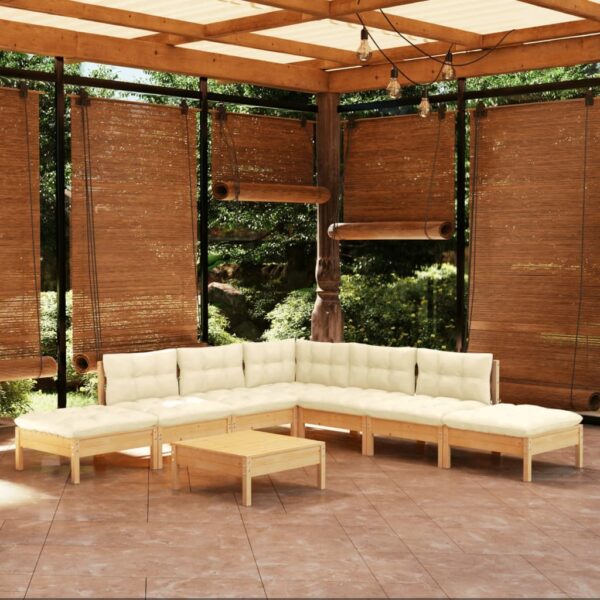 HomeDiscount-8 Piece Garden Lounge Set with Cream Cushions Pinewood