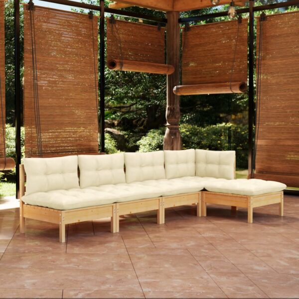 HomeDiscount-5 Piece Garden Lounge Set with Cream Cushions Pinewood