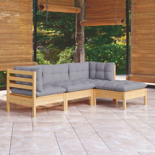 HomeDiscount-4 Piece Garden Lounge Set with Grey Cushions Pinewood