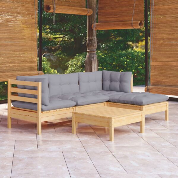 HomeDiscount-5 Piece Garden Lounge Set with Grey Cushions Pinewood